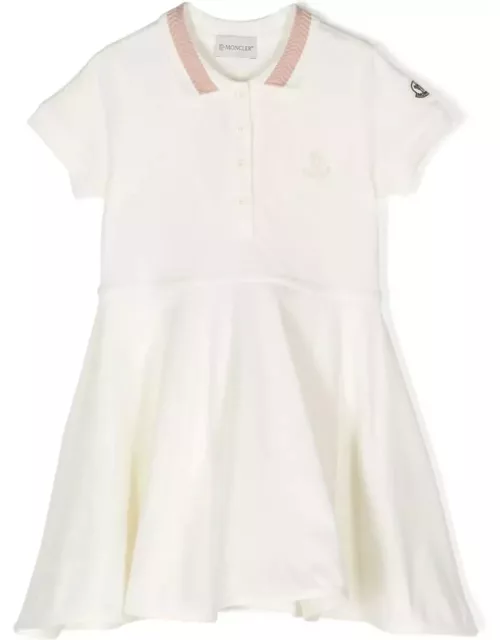 Moncler Ivory And Pink Cotton Polo Style Dres