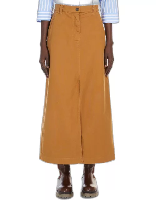 Quincy Front-Slit Cotton Midi Skirt