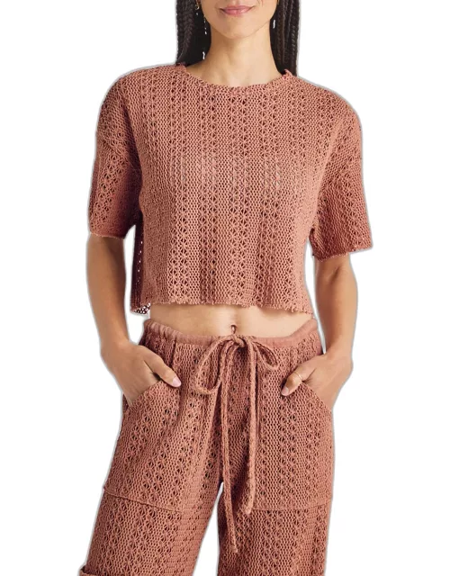 Finley Crochet Short-Sleeve Crop Top