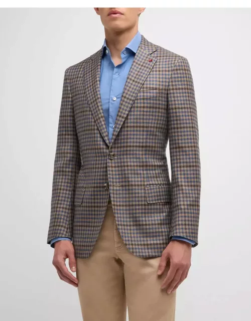 Men's Tan and Blue Gingham Check Sport Jacket