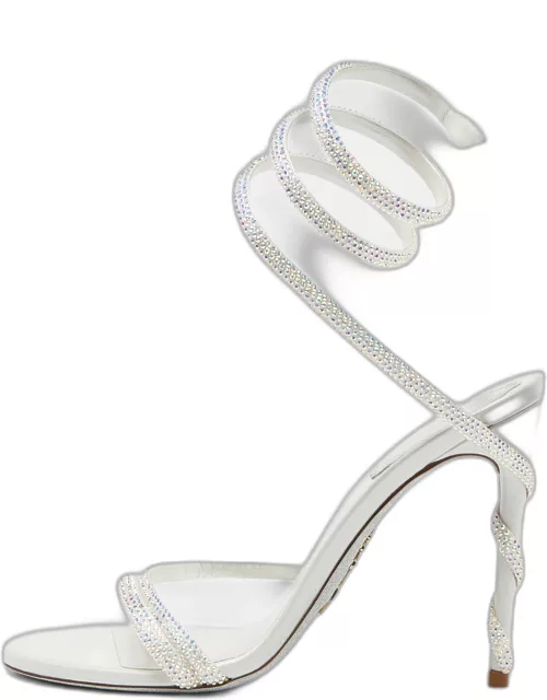 Rene Caovilla Pearl White Crystal Embellished Leather Cleo Sandal