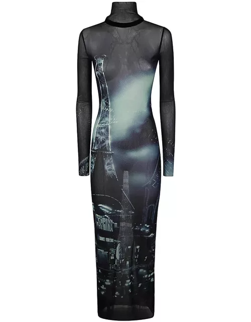 Jean Paul Gaultier Turtleneck Mesh Long Dress Printed pigalle