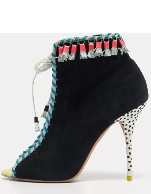 Sophia Webster Black Suede and Leather Simi Lace Up Ankle Boot