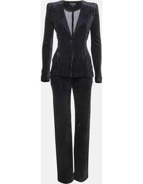 Emporio Armani Navy Blue Stripe Velvet Knit Blazer and Pants Suit