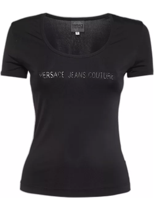 Versace Jeans Couture Black Printed Jersey Top