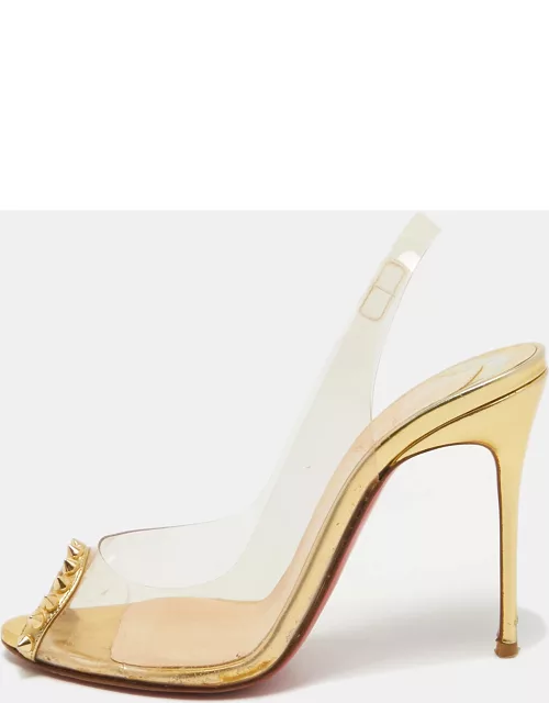 Christian Louboutin Gold Leather and PVC Ring My Toe Sandal