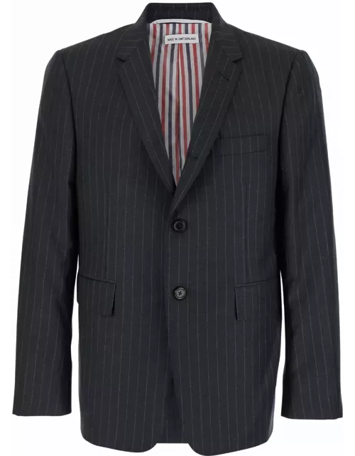 Thom Browne Grey Pinstripe Single-breasted Jacket In Wool Man