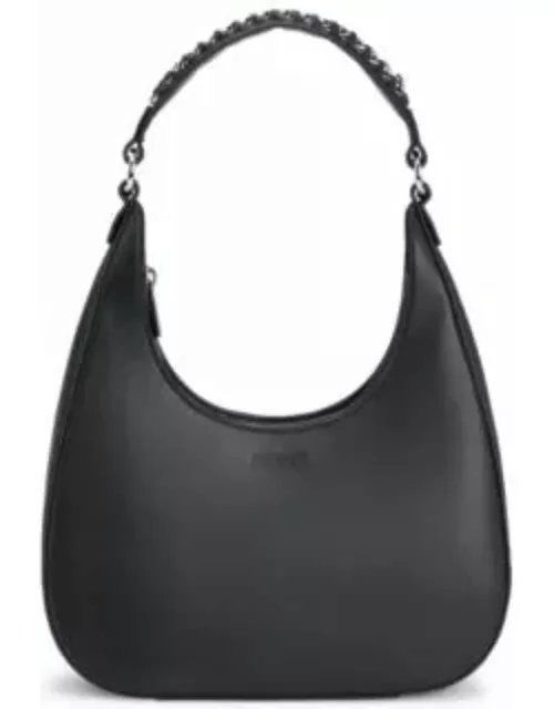 Hobo bag in faux leather with chain-trimmed strap- Black Women's Shoulder bag
