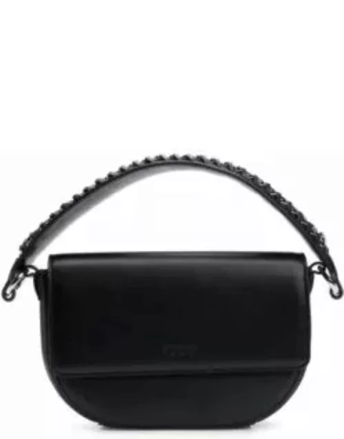 Shoulder bag in faux leather with chain-trimmed strap- Black Women's Shoulder bag