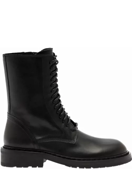 Black Lace-up Combat Boots In Leather Woman Ann Demeulemeester