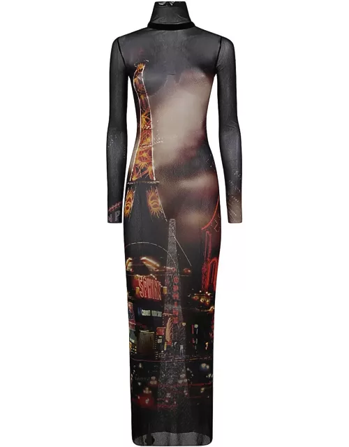 Jean Paul Gaultier Turtleneck Mesh Long Dress Printed pigalle