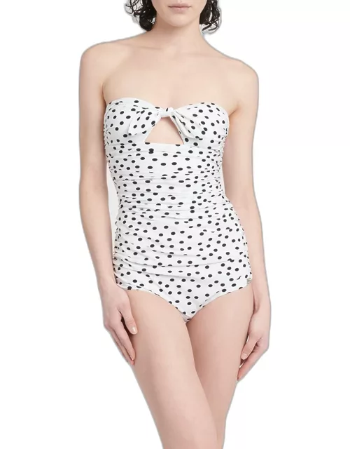 Polka-Dot Tie Bandeau One-Piece Swimsuit