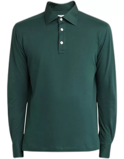 Men's Cotton-Stretch Long-Sleeve Polo Shirt