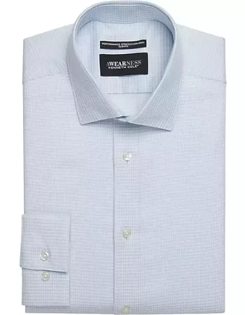 Awearness Kenneth Cole Big & Tall Men's Slim Fit Ultra Performance Stretch Dobby Mini Check Dress Shirt Light Blue Check