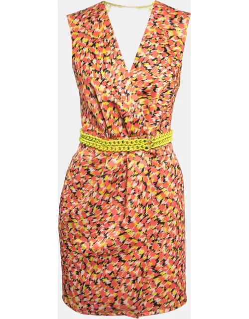 Elisabetta Franchi Multicolor Crepe Detailed Waist Wrap Mini Dress