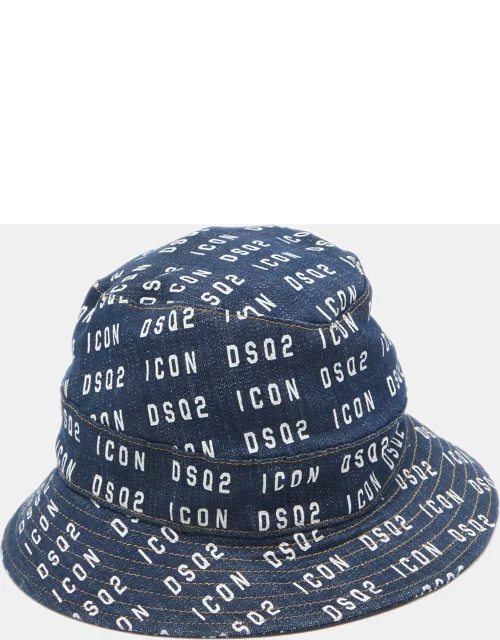 Dsquared2 Blue Logo Print Denim Bucket Hat