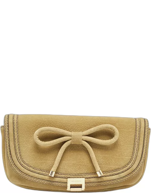 Burberry Green Nubuck Leather Bow Flap Clutch