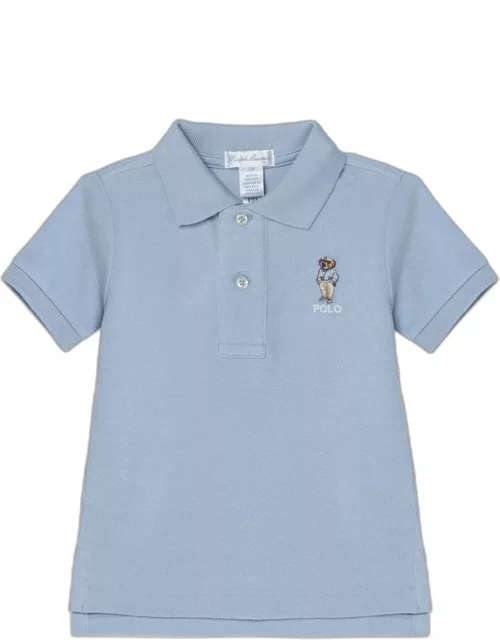 Light blue cotton polo shirt with logo embroidery