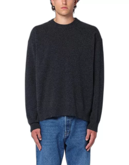 Anthracite wool and cashmere crew-neck jumper
