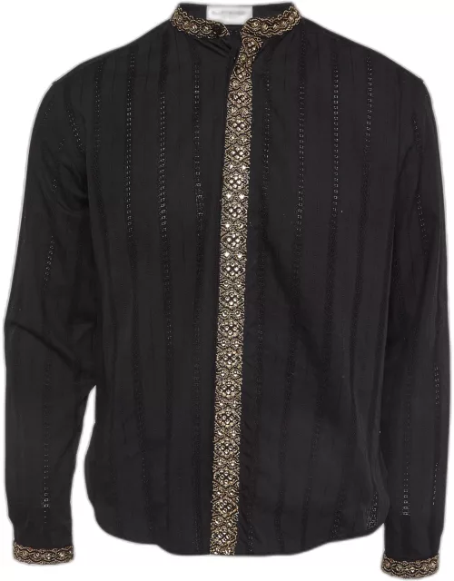 Saint Laurent Black Striped Cotton Embellished Shirt