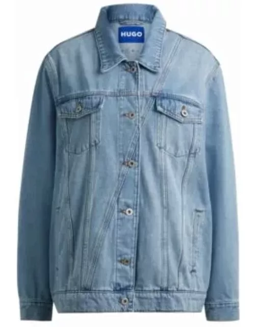 Boxy-fit jacket in blue rigid stonewashed denim- Turquoise Women's Clothing