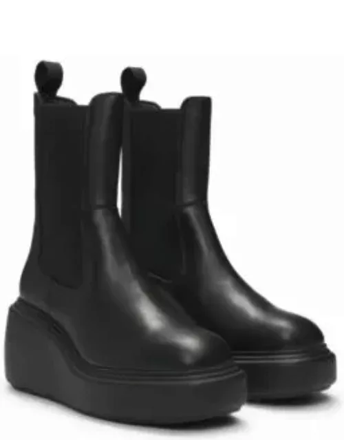 Leather Chelsea-style boots with wedge sole- Black Women's Boot