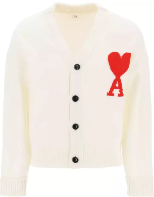Ami Alexandre Mattiussi Pure Virgin Wool Cardigan With Jacquard Logo