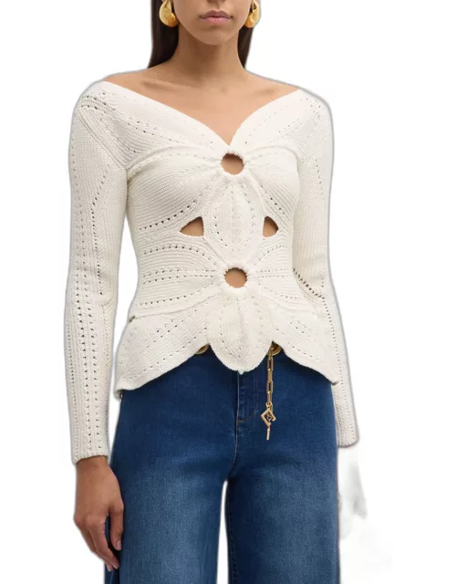 Lule Cutout Crochet Cotton Long-Sleeve Top