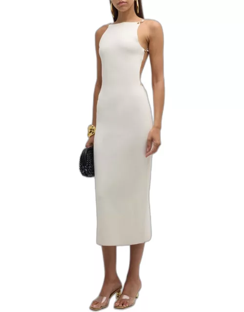 Cassi Faux Pearl-Embellished Backless Knit Midi Dres