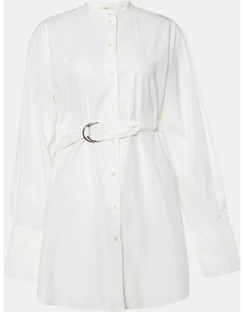 Celine Off-White Cotton Belted Mini Shirt Dress