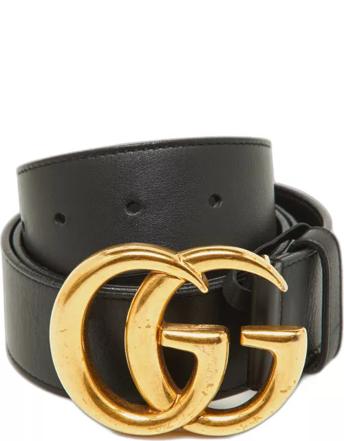 Gucci Black Leather GG Marmont Buckle Belt 85C