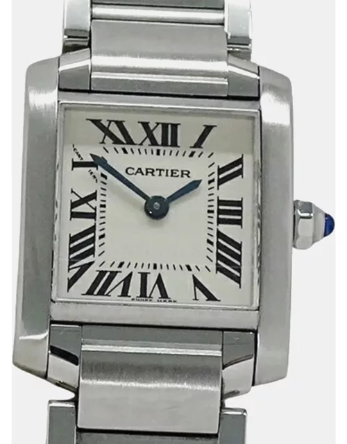 Cartier White Stainless Steel Tank Francaise W51008Q3 Quartz Women's Wristwatch 20 m