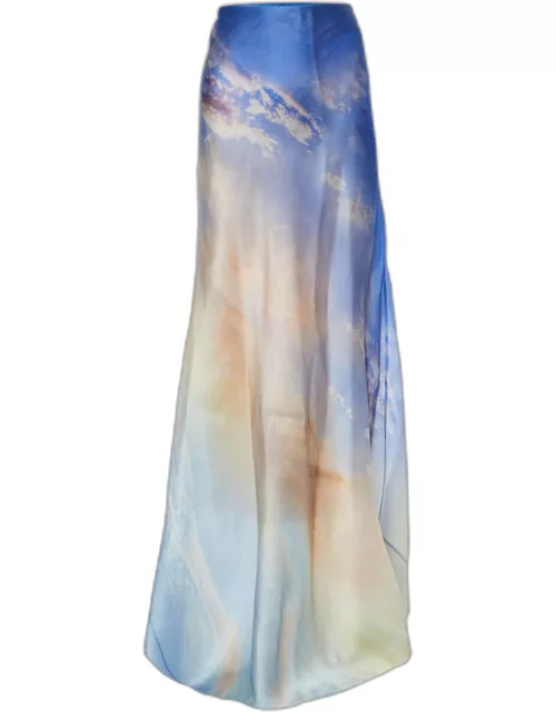 Zimmermann Blue Tame Printed Silk Flared Maxi Skirt