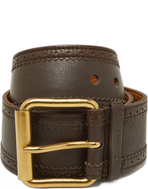 Miu Miu Brown Leather Wide Waist Buckle Belt 85C