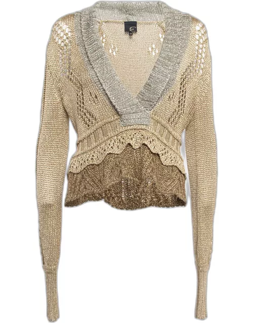 Just Cavalli Beige Lurex Knit Crop Sweater