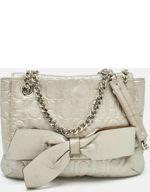 Carolina Herrera Grey Monogram Embossed Leather Audrey Shoulder Bag