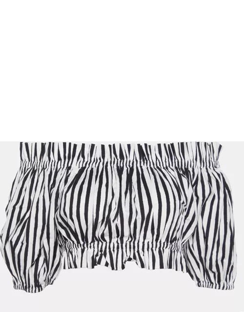 Dolce & Gabbana Black/White Striped Cotton Odd-Shoulder Crop Top