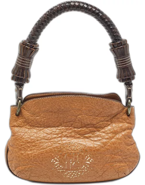 Carolina Herrera Brown Leather Braided Handle Baguette Bag