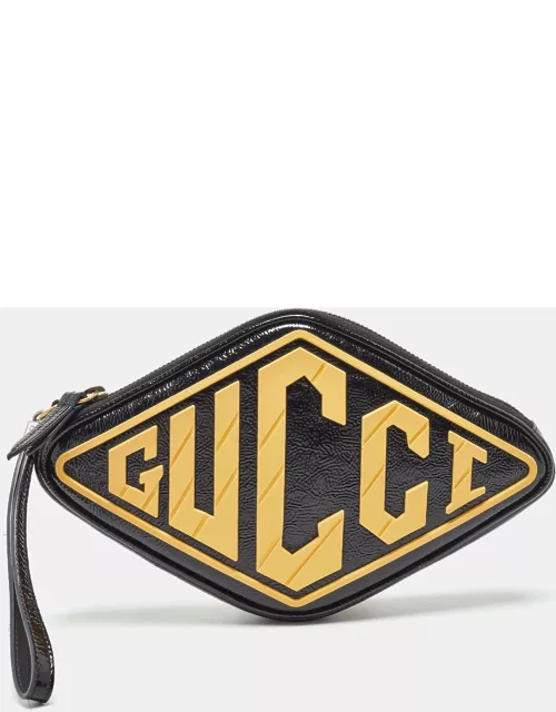 Gucci Black/Yellow Patent Leather and Rubber Game Patch Wristlet Clutch