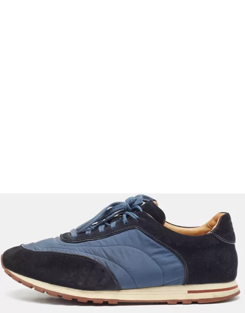 Loro Piana Blue/Navy Blue Suede And Nylon Low Top Sneaker