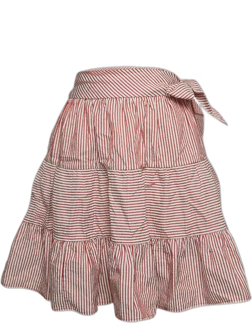 Moschino Jeans White/Red Stripe Crepe Tiered Short Skirt