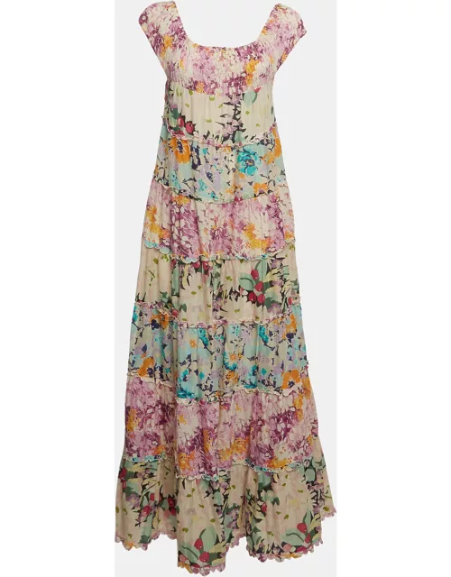 Zimmermann Multicolor Floral Print Cotton Tiered Maxi Dress