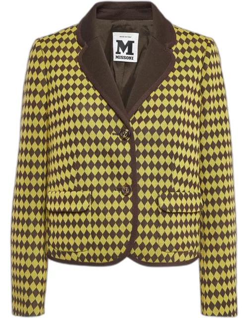 M Missoni Yellow/Brown Checked Knit Blazer