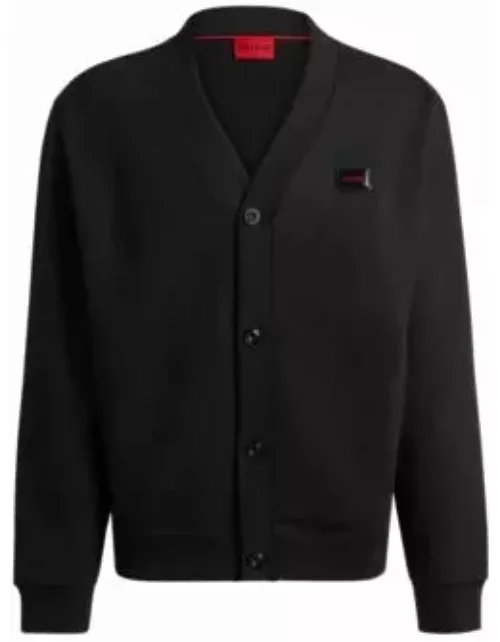 Cotton-terry relaxed-fit cardigan with jelly logo- Black Men's Tracksuit