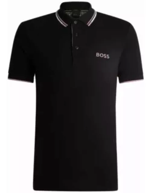 Polo shirt with contrast logos- Dark Blue Men's Polo Shirt