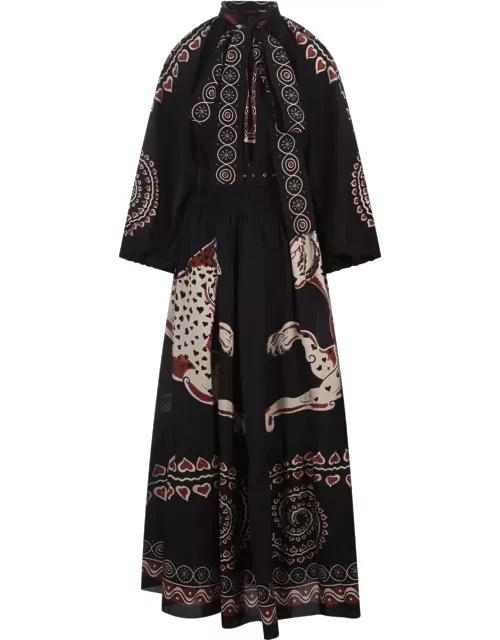 La DoubleJ Athena Dress In Gattopardo Placée Black In Silk Voile