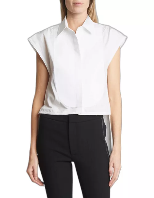 Sleeveless Bib-Front Collared High-Low Top