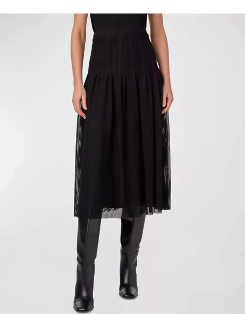 Stretch Mesh Pleated Midi Skirt