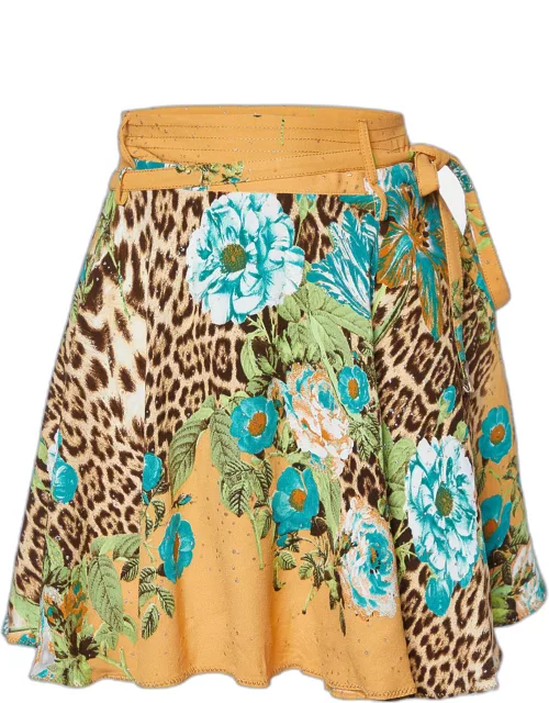 Class by Roberto Cavalli Multicolor Printed Crepe Flared Mini Skirt