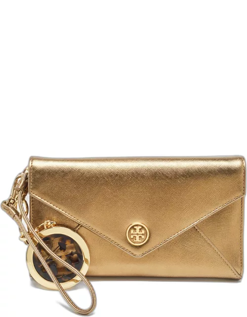 Tory Burch Gold Leather Robinson Envelope Wristlet Clutch